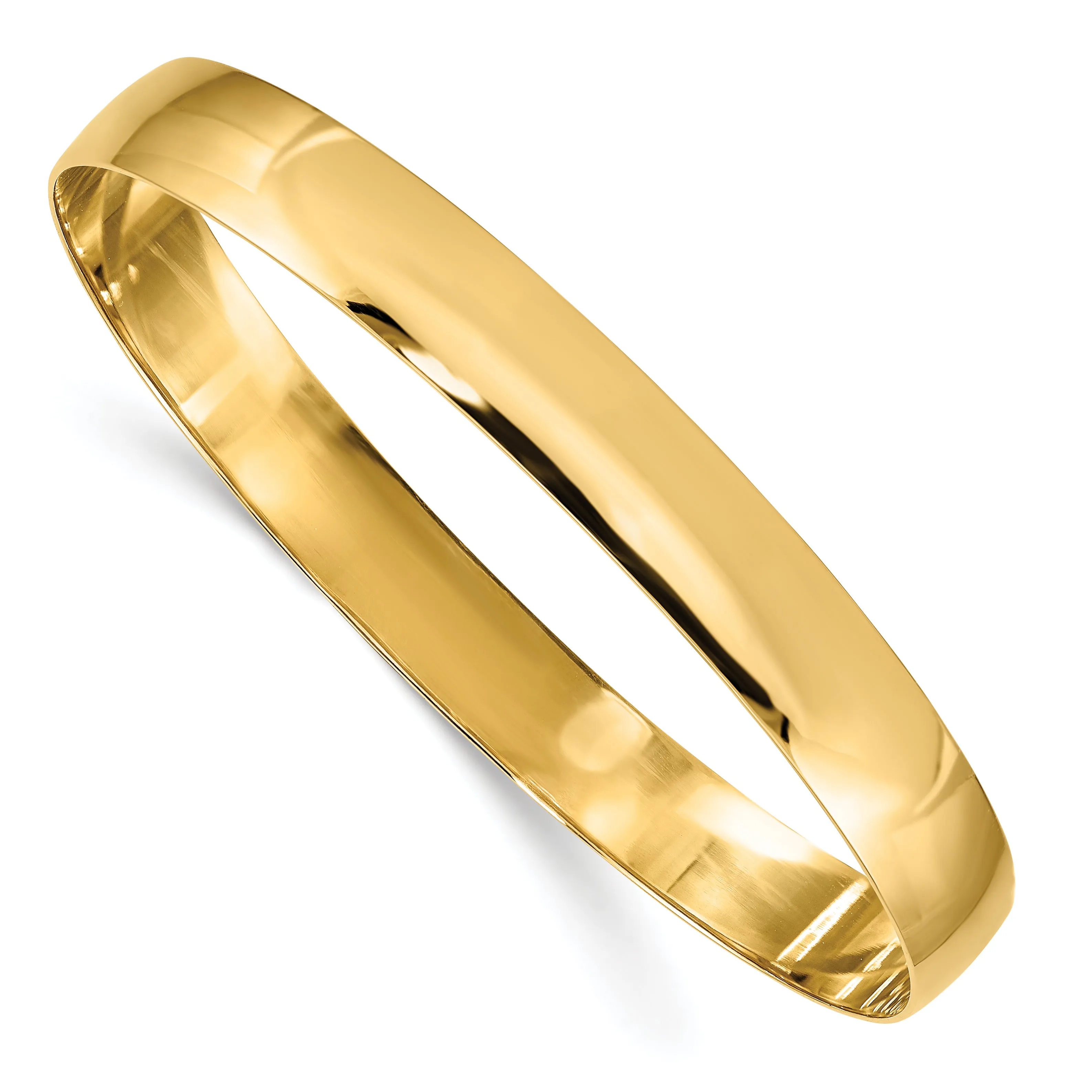 14K Gold Polished Half-Round Engravable Women's Bangle Bracelet