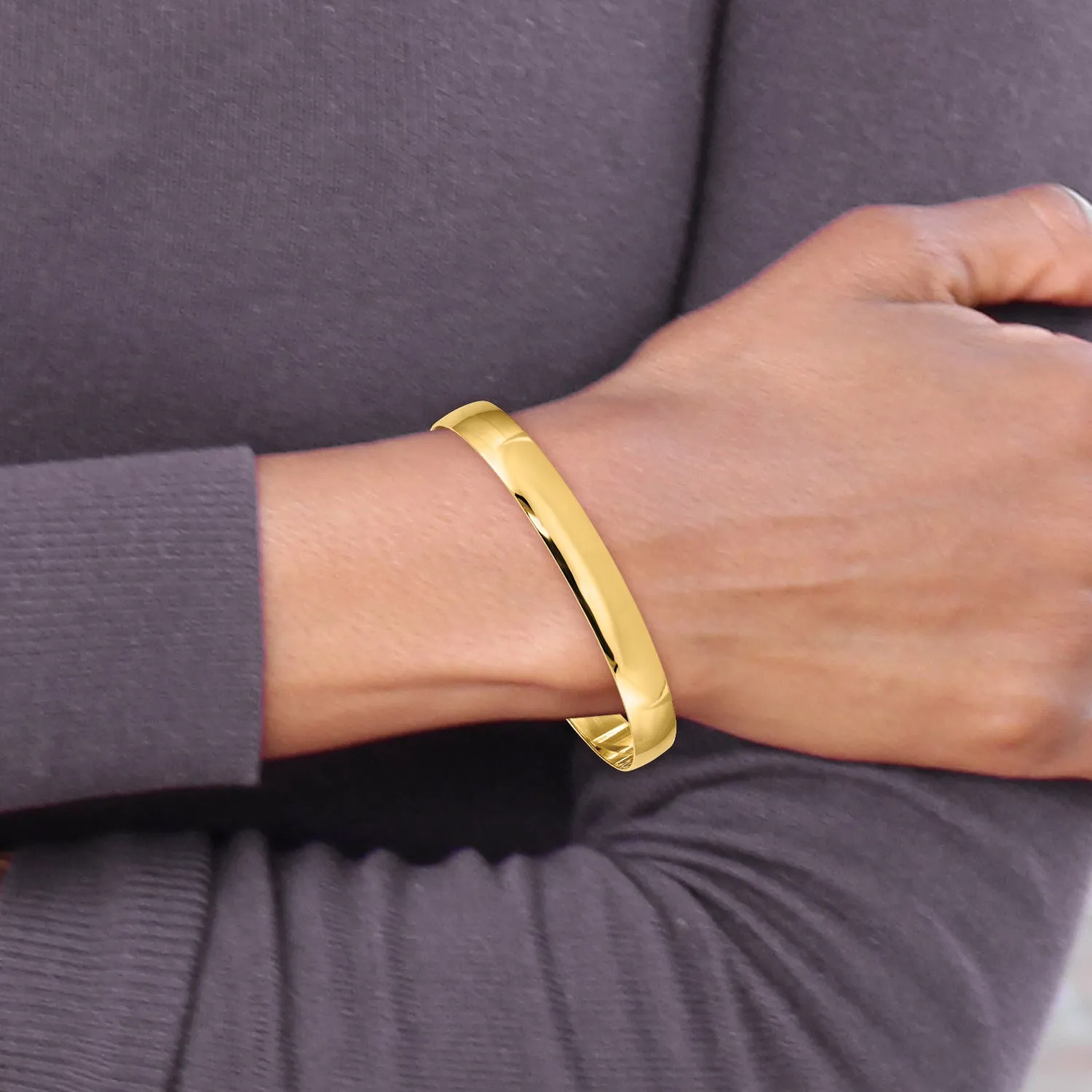 14K Gold Polished Half-Round Engravable Women's Bangle Bracelet