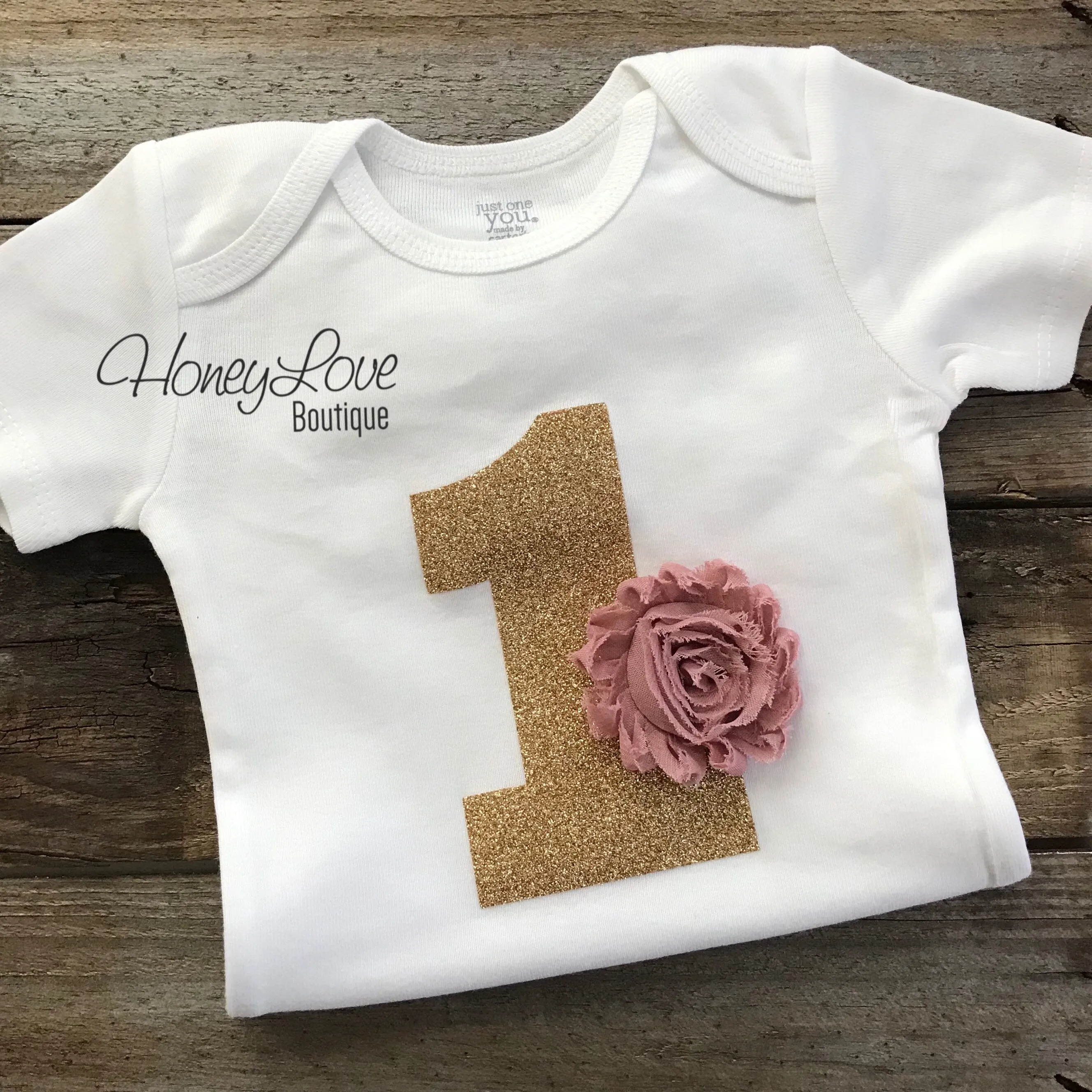 1st Birthday Outfit - Vintage Pink and Gold glitter