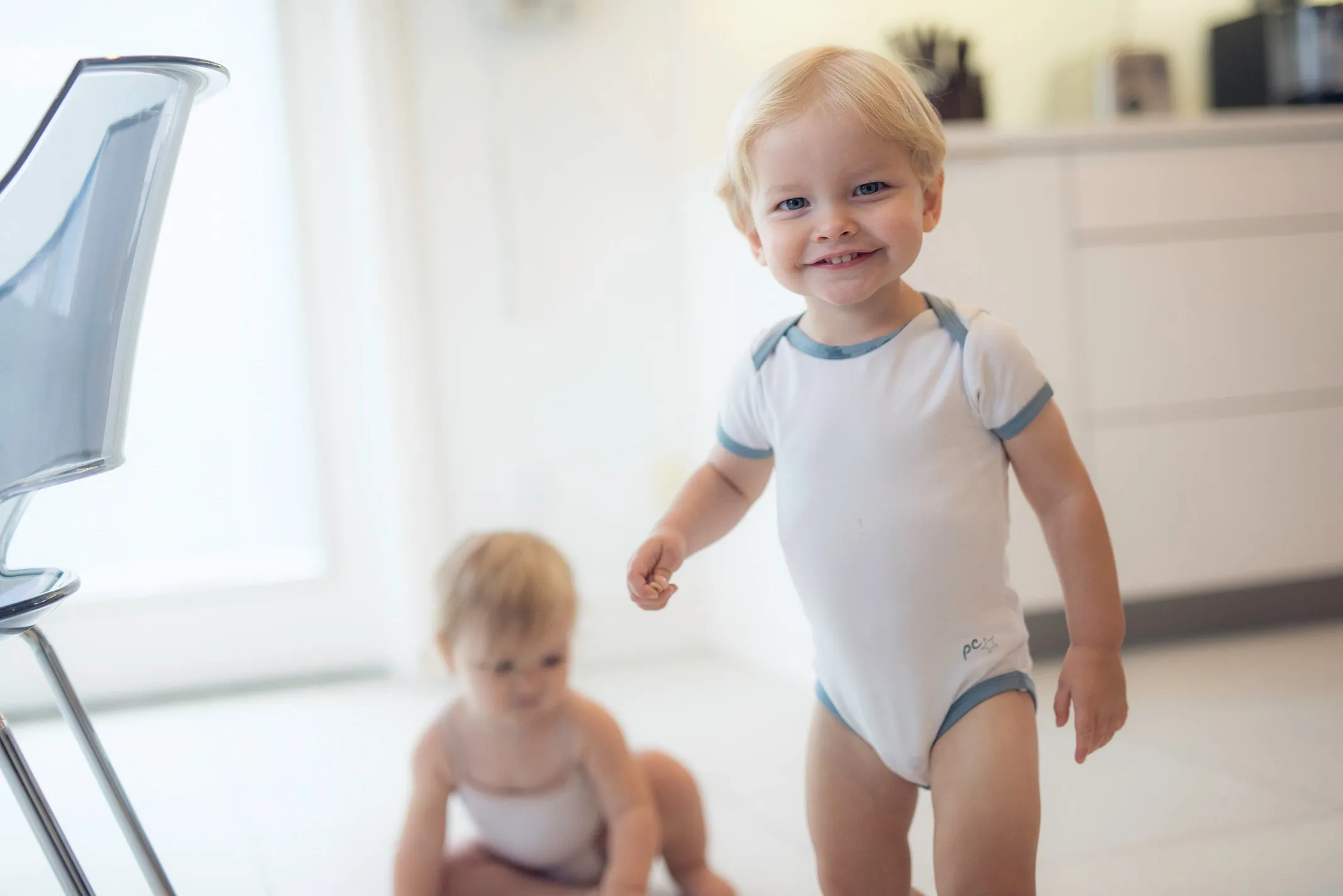 2pc Bodysuit- White/Trim (Blue, Grey)