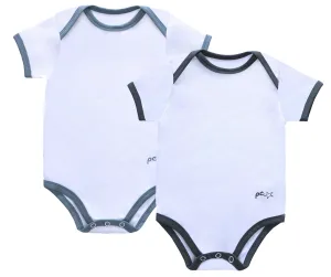 2pc Bodysuit- White/Trim (Blue, Grey)