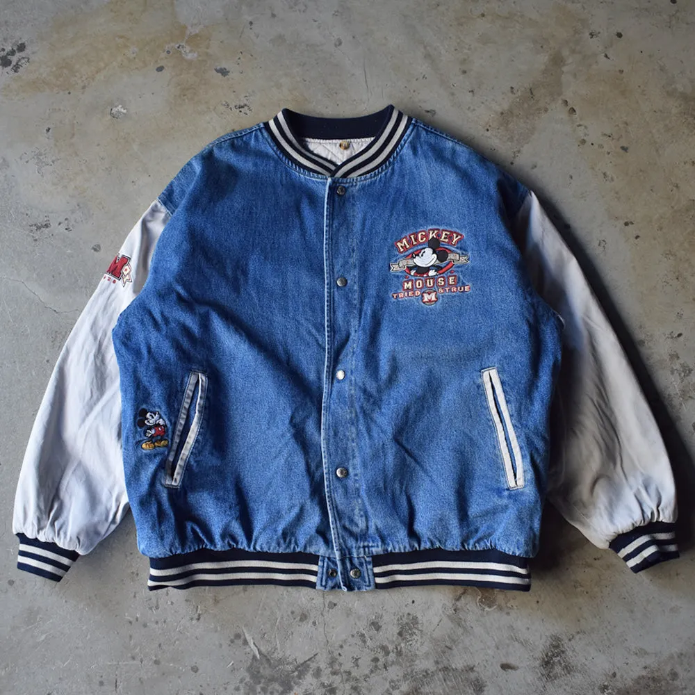 90's Disney ”MICKEY MOUSE” 中綿入り デニム アワードジャケット 231111