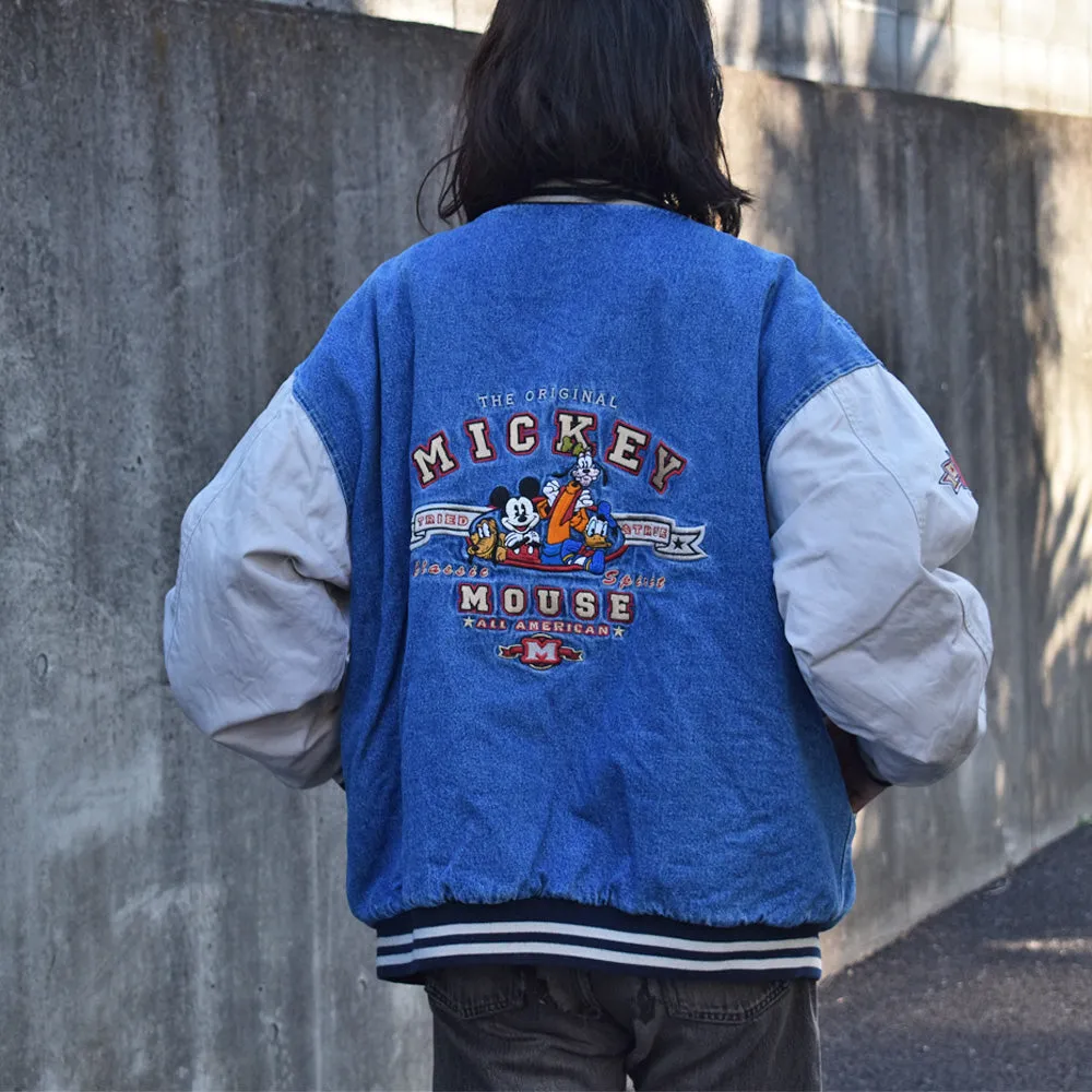 90's Disney ”MICKEY MOUSE” 中綿入り デニム アワードジャケット 231111