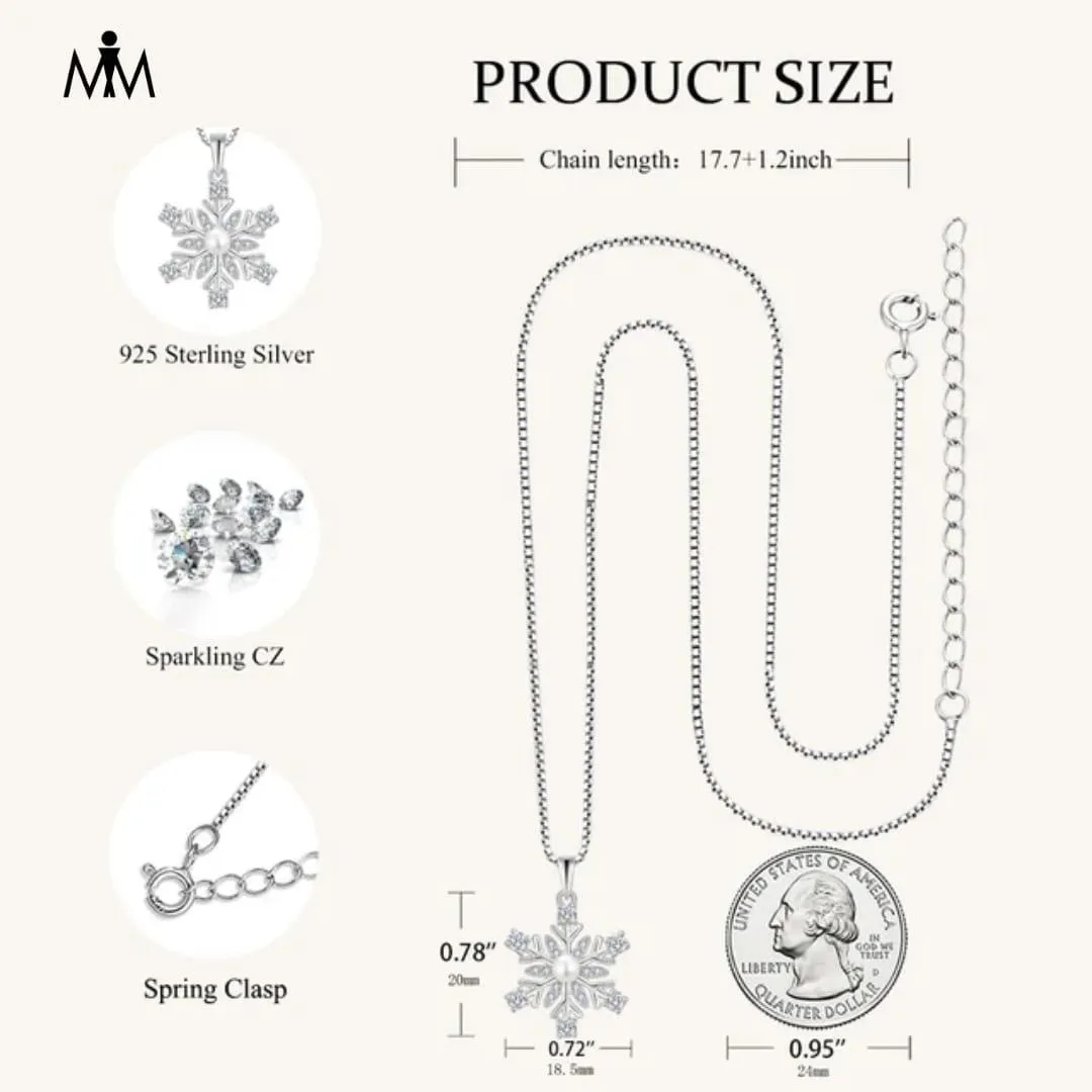 925 Sterling Silver Necklace Rotatable Snowflake Pearl Style