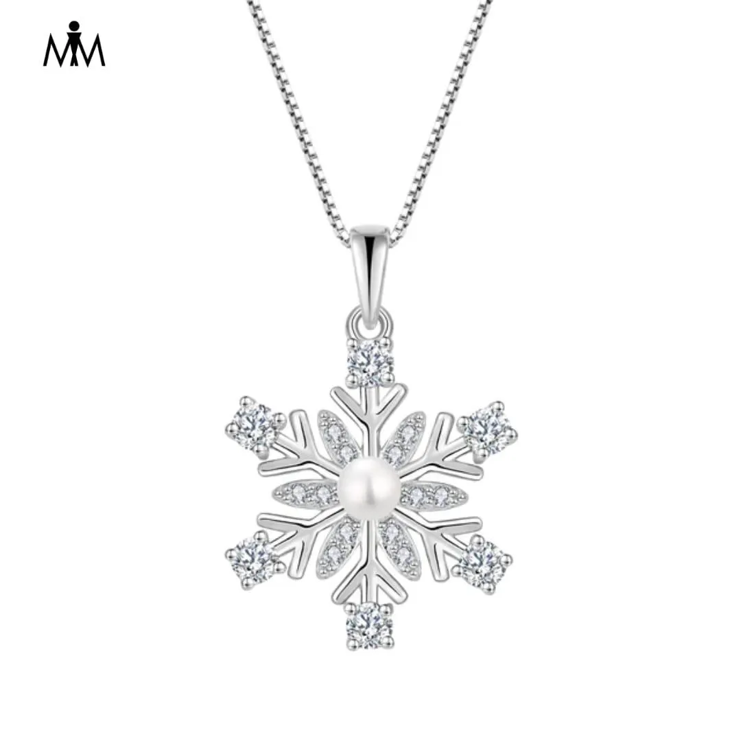 925 Sterling Silver Necklace Rotatable Snowflake Pearl Style