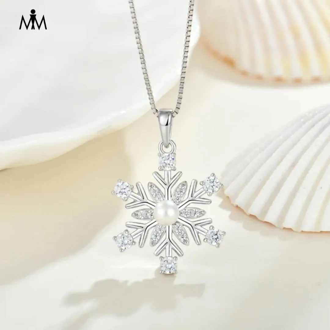 925 Sterling Silver Necklace Rotatable Snowflake Pearl Style