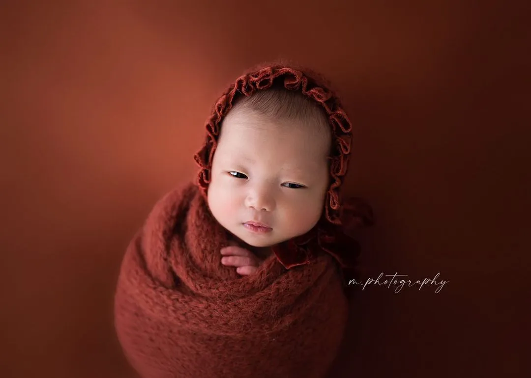 Baby newborn bonnet with velvet details, wrap, set, orange, rust, made to order