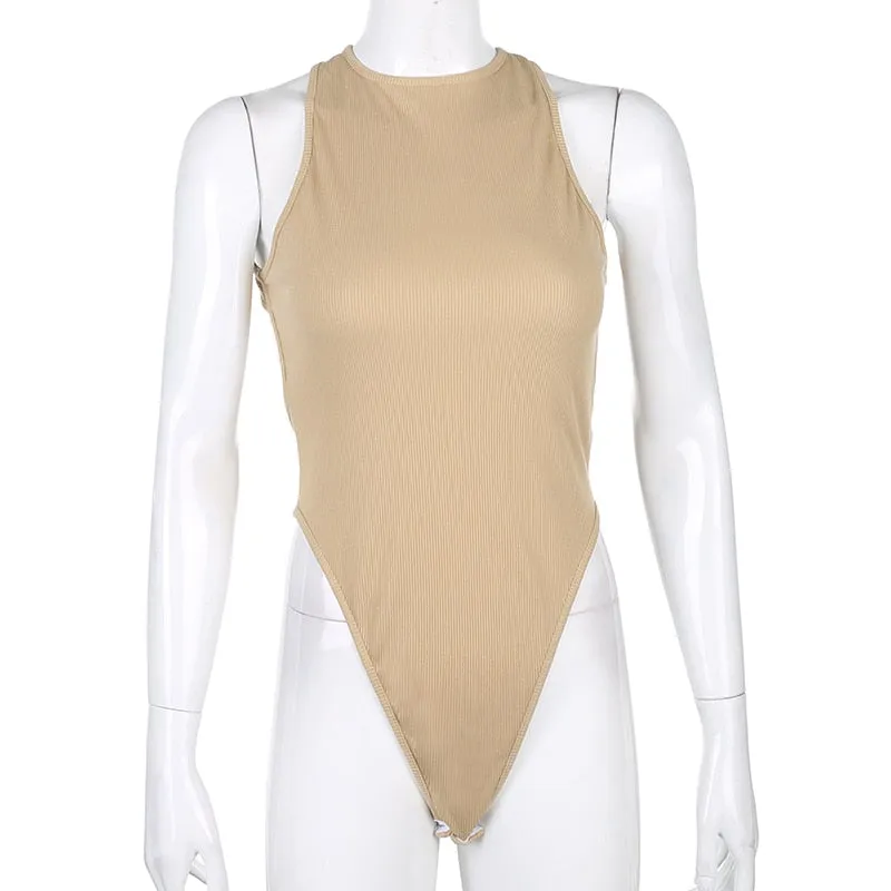Backless Cross Tank Ribbed Knitted Solid Basic Body Fashion Sleeveless Bodysuits