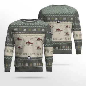 Bell 407 Aircraft Ugly Sweater, Ugly Sweater Christmas Shirt for Men Dad Veteran