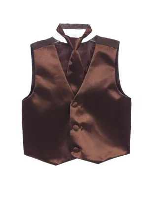 Big Boys Brown Three Button Satin Vest Tie 2 Pc Set 8-16