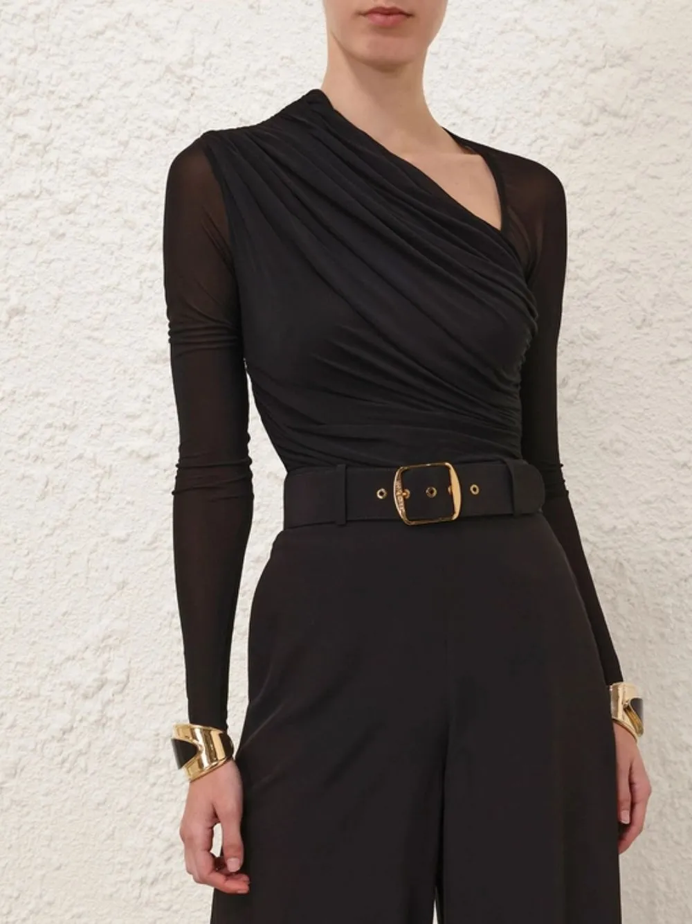 Black Illustration Gathered Bodysuit