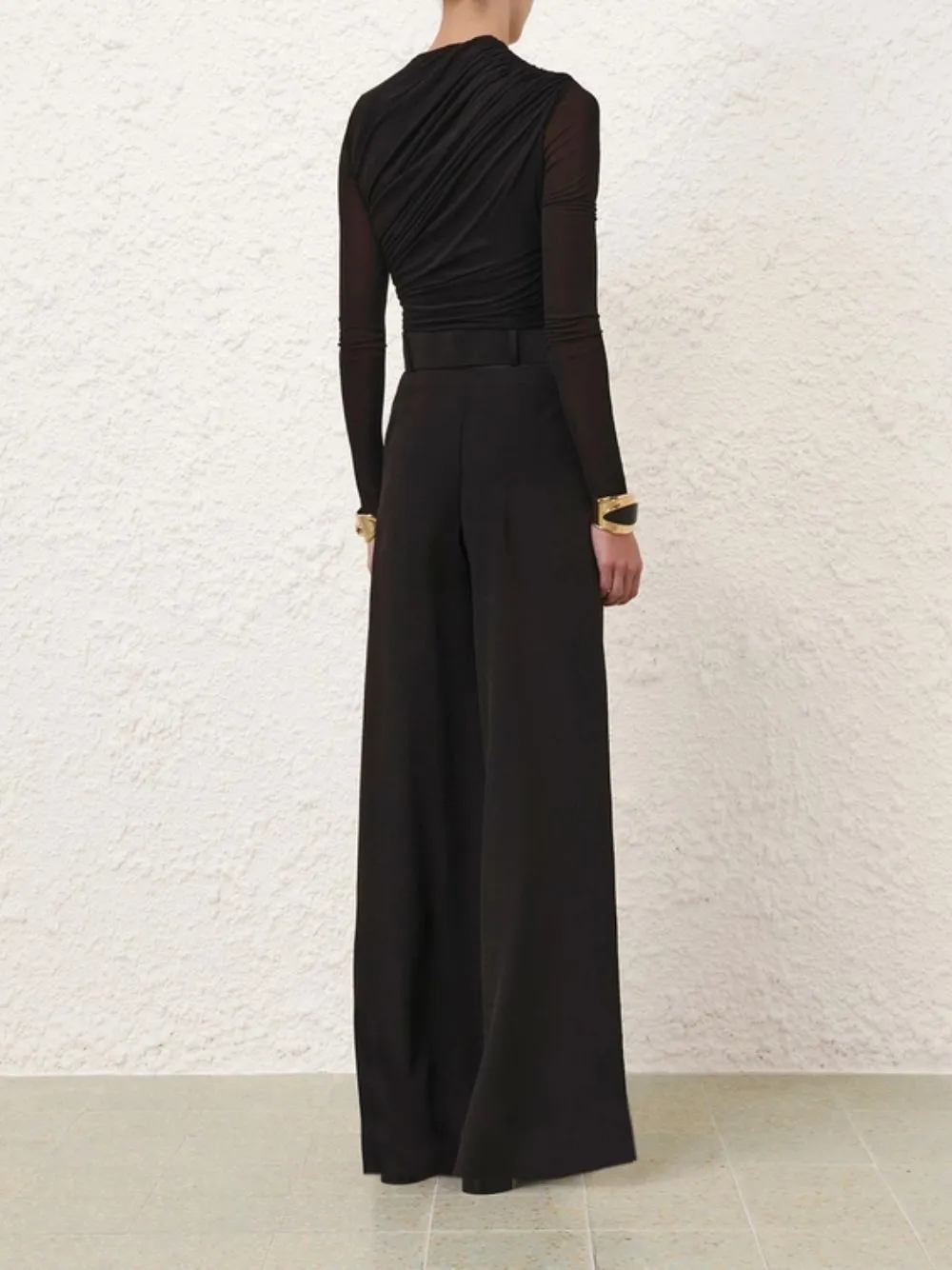 Black Illustration Gathered Bodysuit