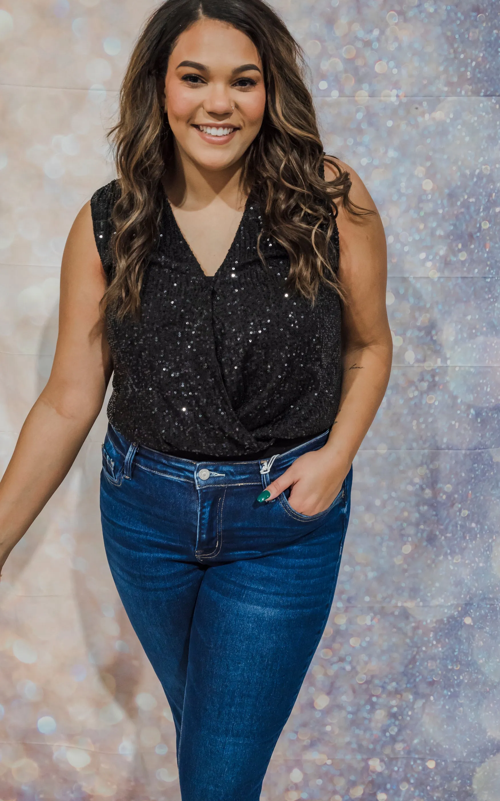 Black Sleeveless Sequin Bodysuit - Final Sale