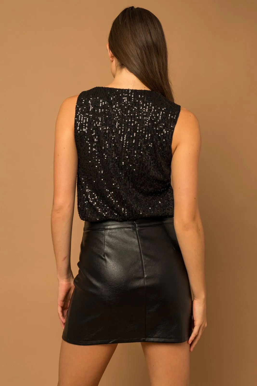 Black Sleeveless Sequin Bodysuit - Final Sale