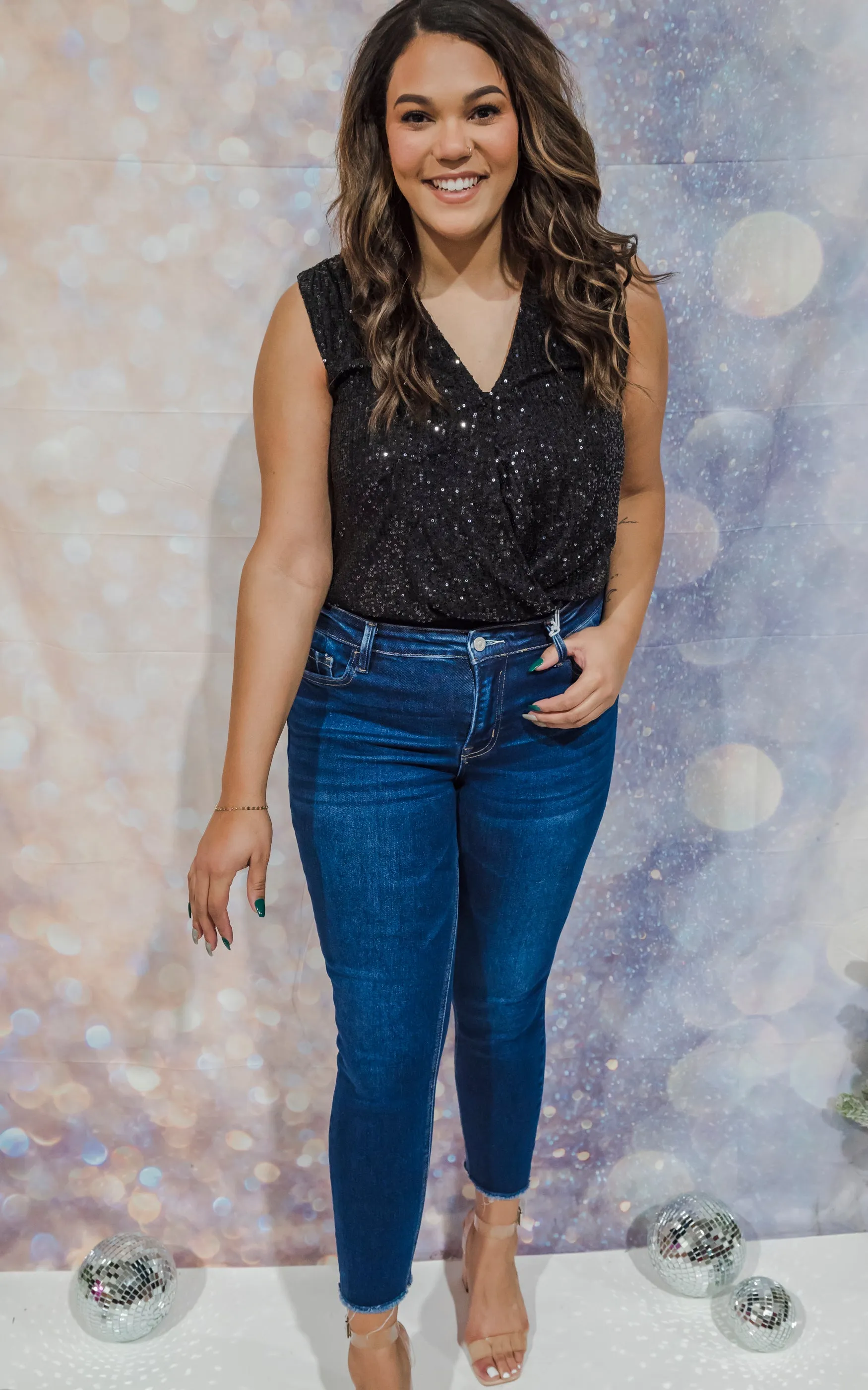Black Sleeveless Sequin Bodysuit - Final Sale