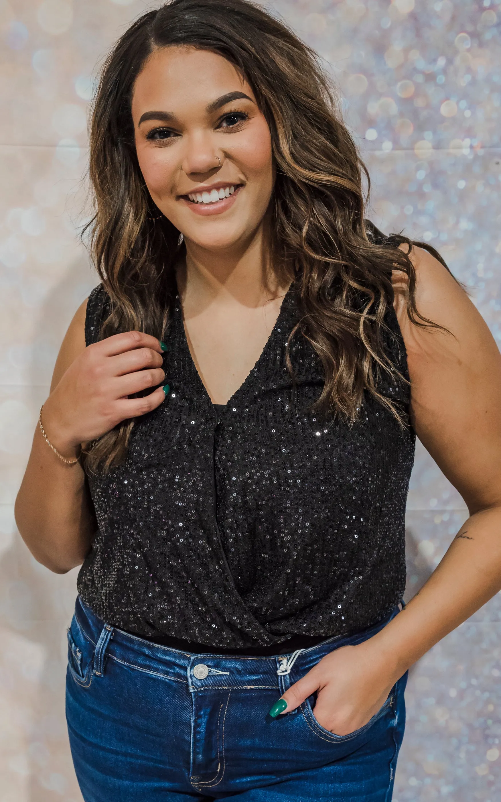 Black Sleeveless Sequin Bodysuit - Final Sale
