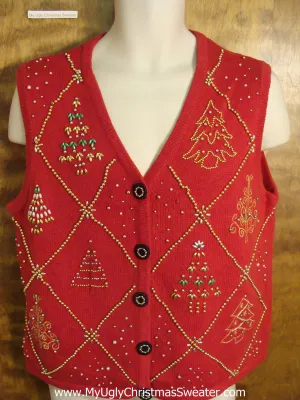 Bling Trees Red Ugly Christmas Sweater Vest
