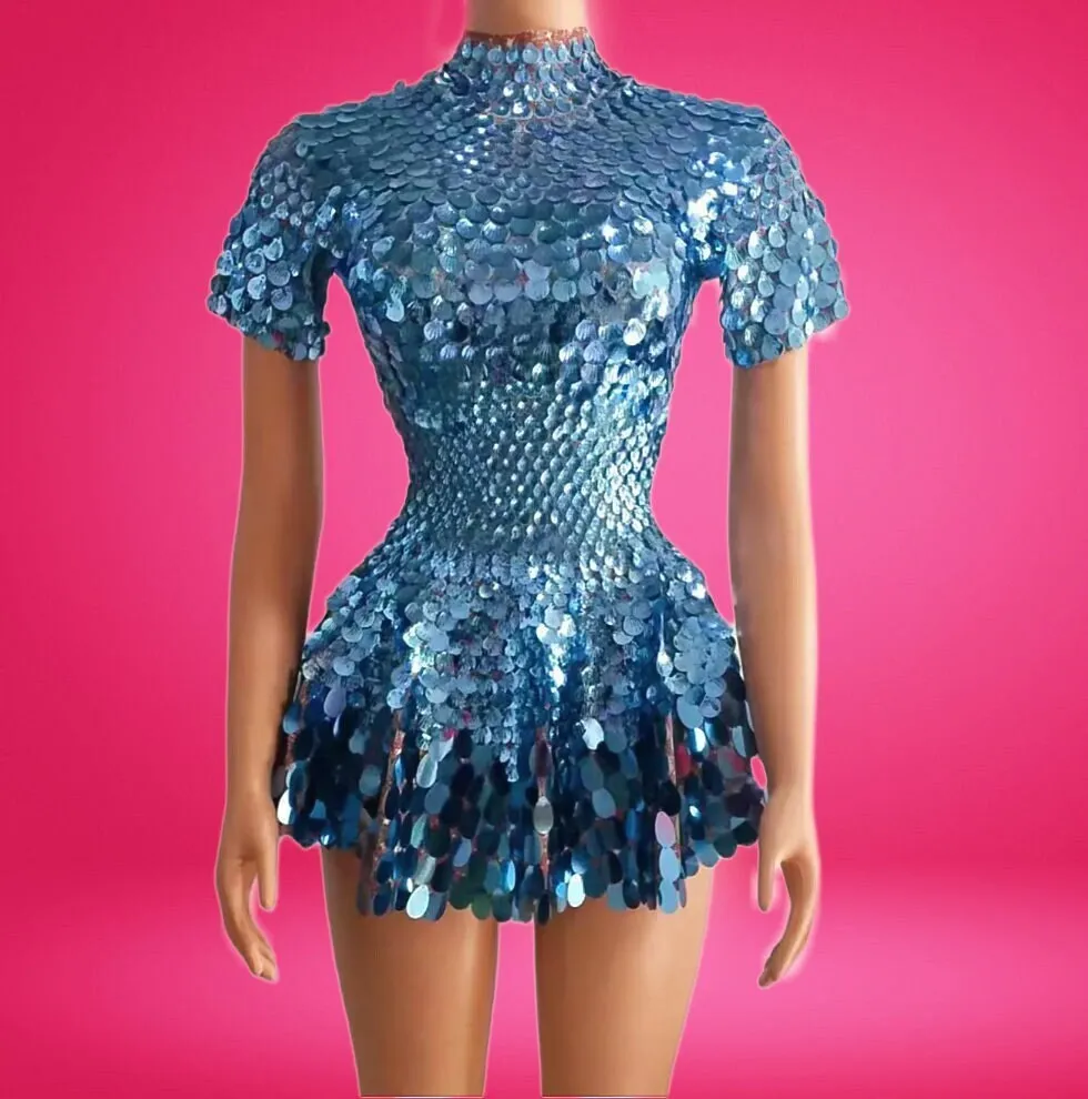 Blue Sequin Dress w3066