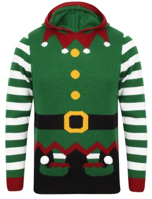 Boys Elf Hoody Novelty Christmas Jumper in Green - Season’s Greetings Kids (5-13yrs)