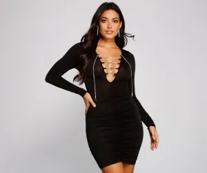 Bring On The Charming Glitz Lace-Up Mini Dress