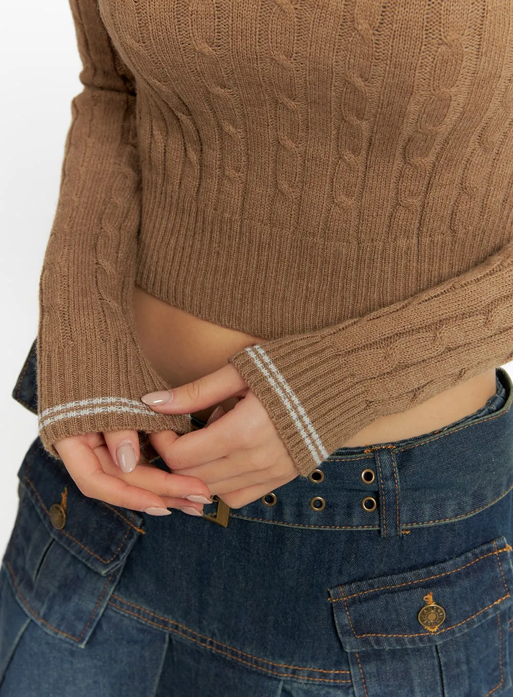 Cable Knit Collar Crop Sweater CF426