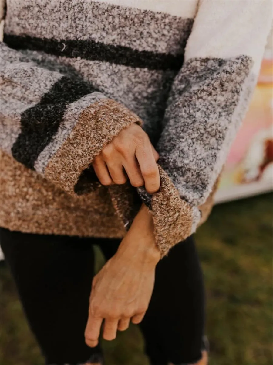 Casual Fashion Women'S Color-Block Sweater Coat