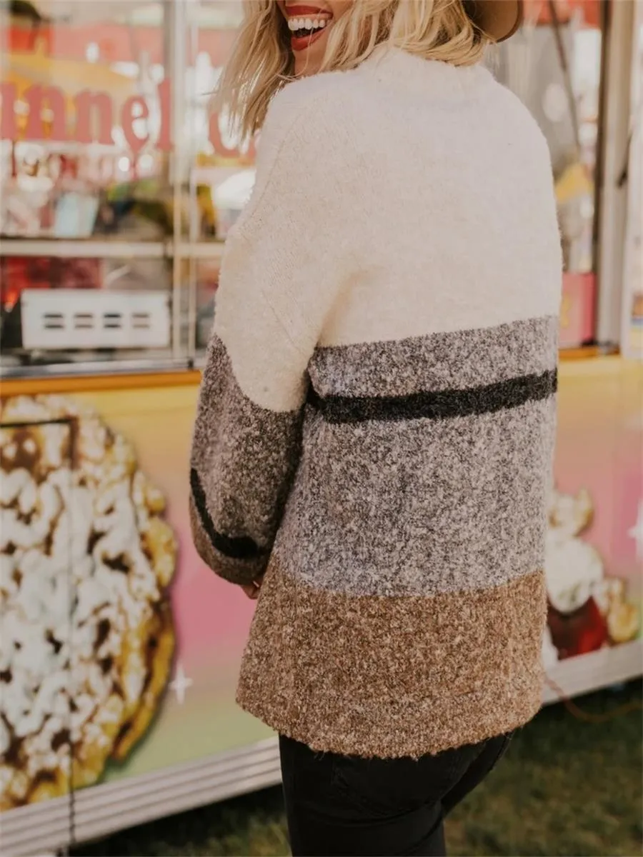 Casual Fashion Women'S Color-Block Sweater Coat
