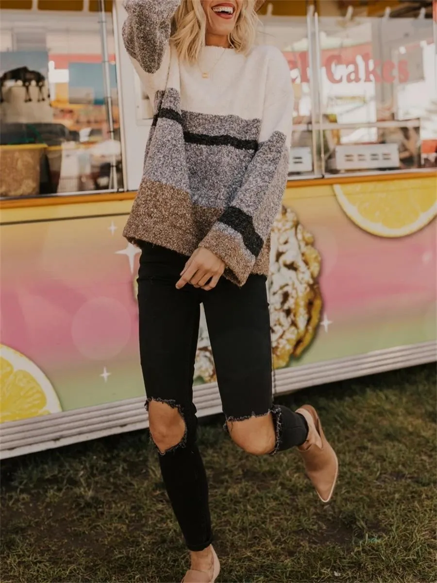 Casual Fashion Women'S Color-Block Sweater Coat