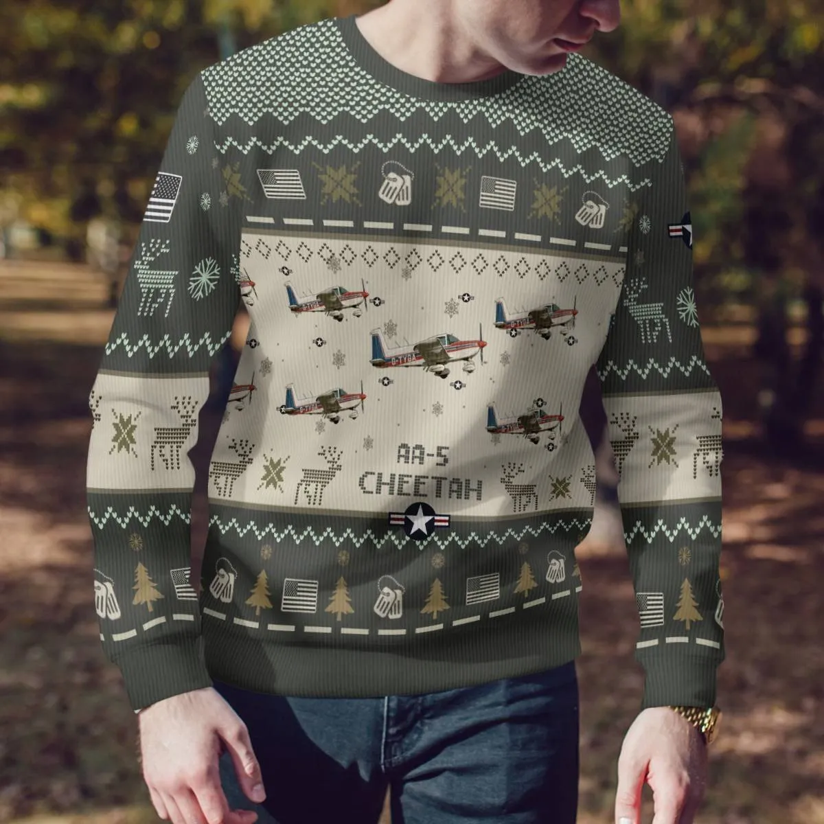 Cheetah AA-5 AA5_Aircraft Ugly Sweater, Ugly Sweater Christmas Shirt for Men Dad Veteran