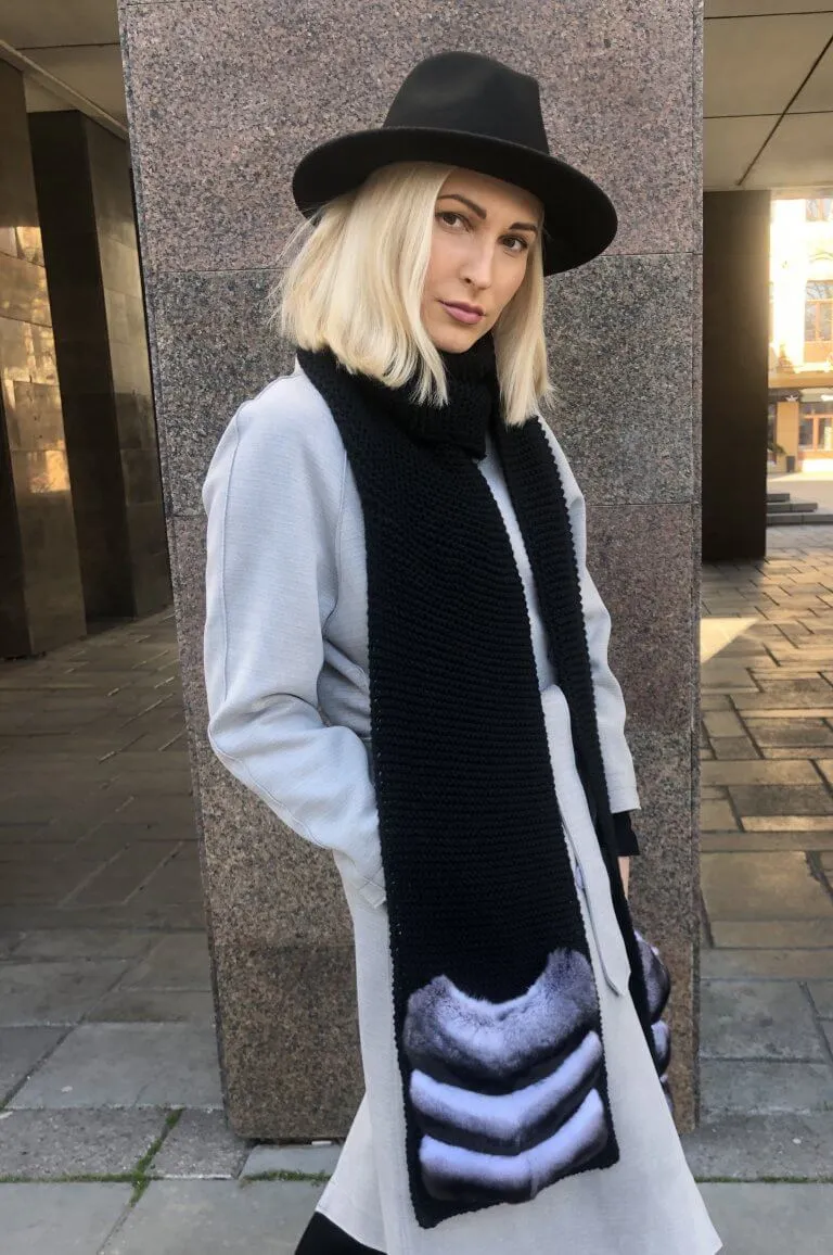 Chinchilla Fur Merino Wool Scarf