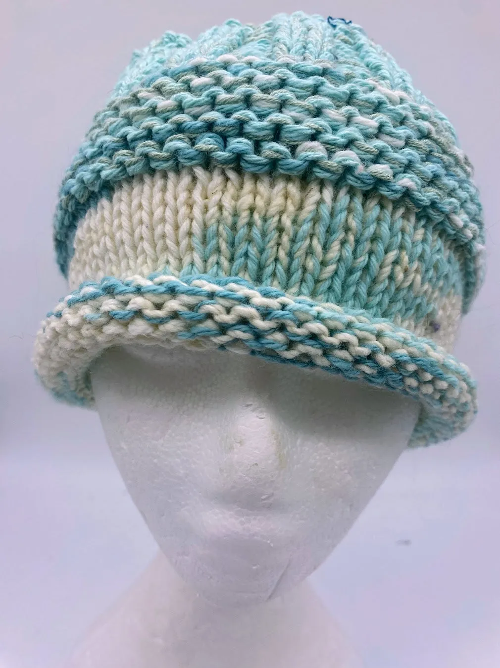 CHUNKY CLASSIC BEANIE -Teal/White- medium/small