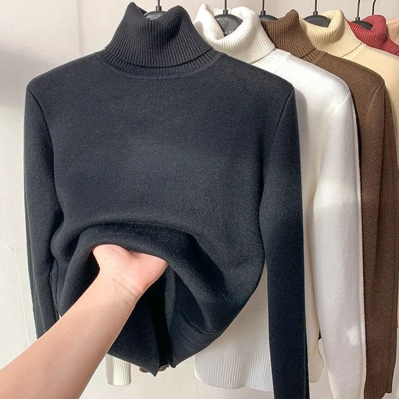 CJ,Turtle Neck Winter Sweater Women Elegant Thick Warm Female Knitted Pullover Loose Basic Knitwear