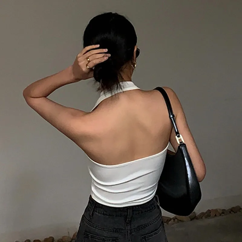 Cotton Sexy Backless Black White Tank Tops Halter Streetwear Vest
