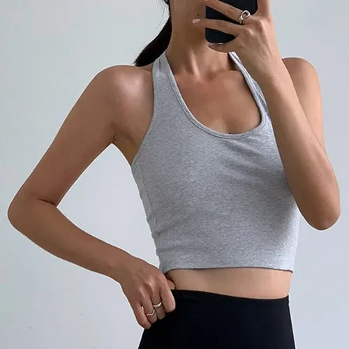 Cotton Sexy Backless Black White Tank Tops Halter Streetwear Vest