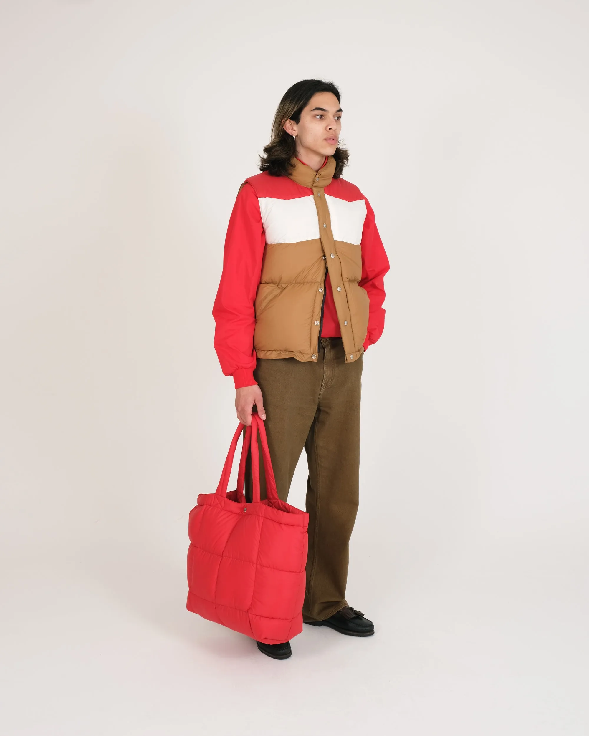 Down Italian Vest - Chevron Nylon - Dark Tan (Final Sale)