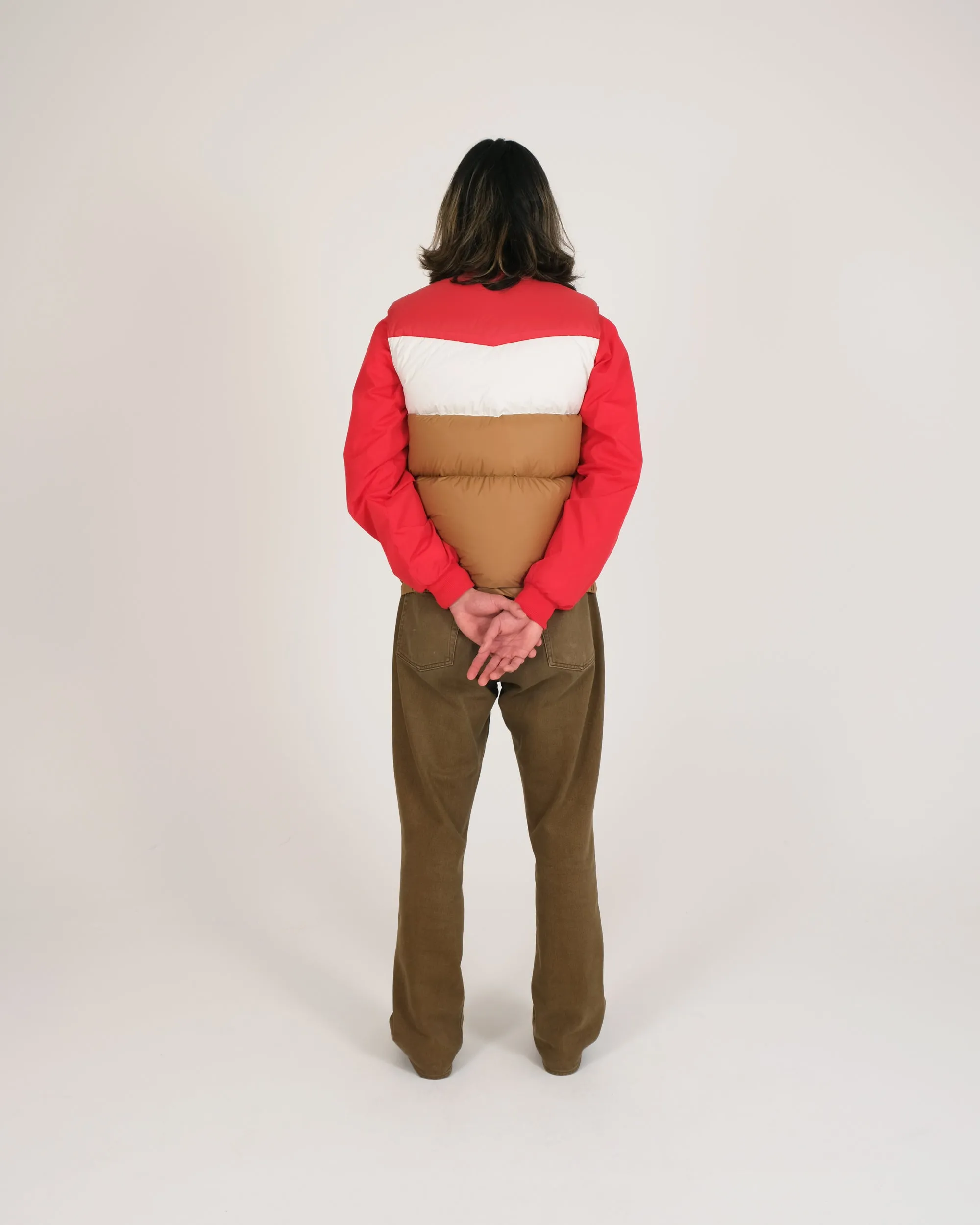 Down Italian Vest - Chevron Nylon - Dark Tan (Final Sale)