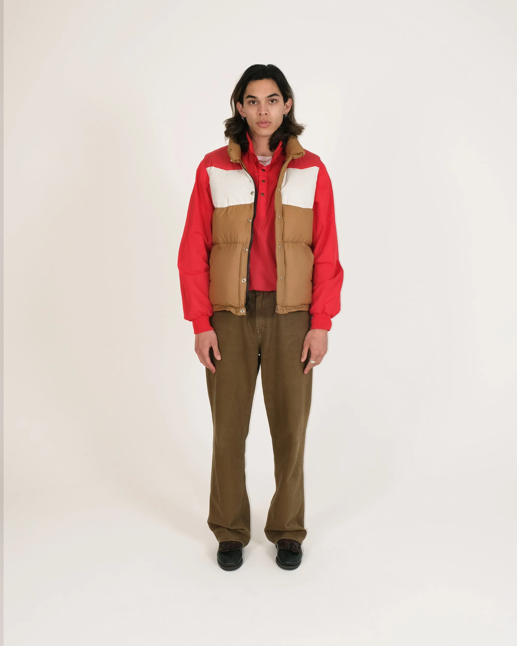 Down Italian Vest - Chevron Nylon - Dark Tan (Final Sale)