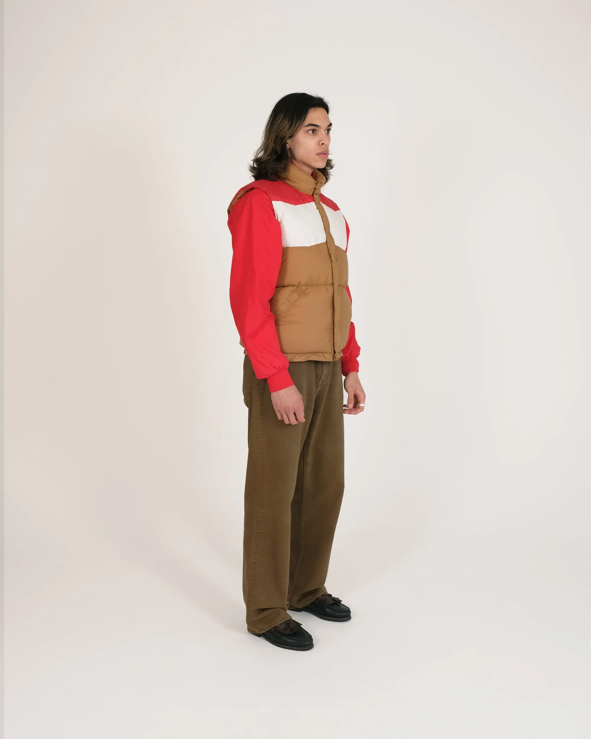 Down Italian Vest - Chevron Nylon - Dark Tan (Final Sale)