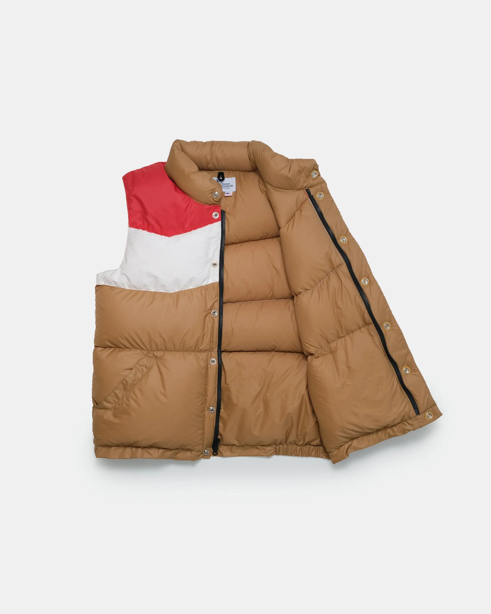 Down Italian Vest - Chevron Nylon - Dark Tan (Final Sale)