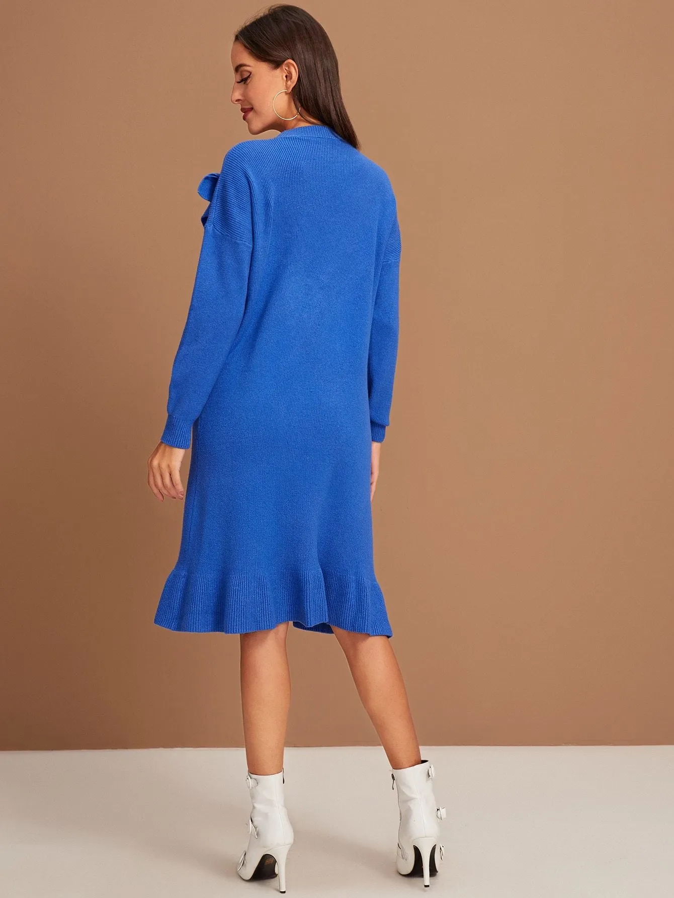 Drop Shoulder Ruffle Hem Jumper Dress
