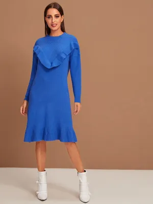 Drop Shoulder Ruffle Hem Jumper Dress