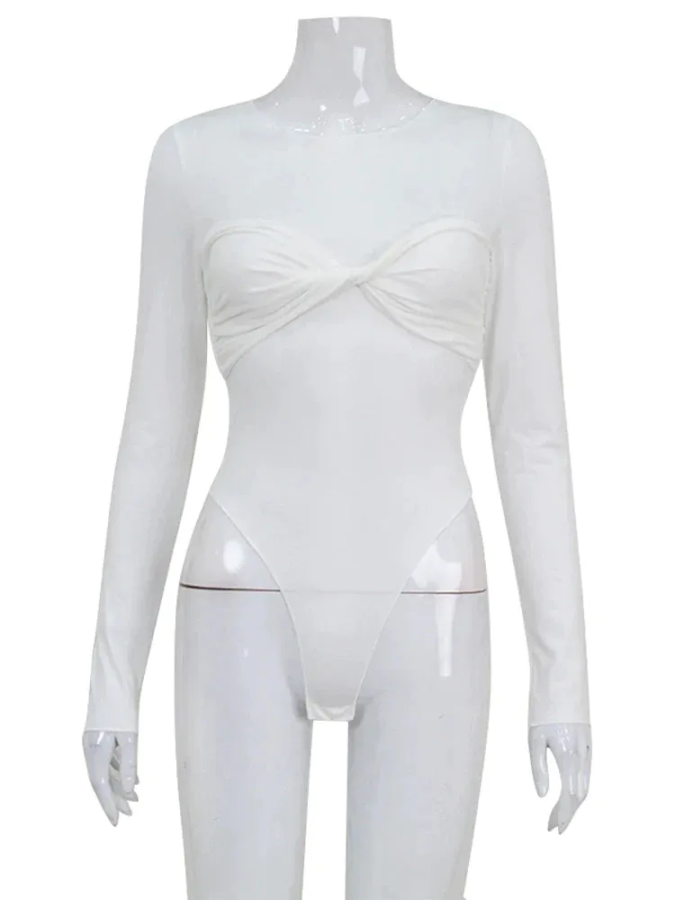Elegant Solid Long Sleeve Bodysuits