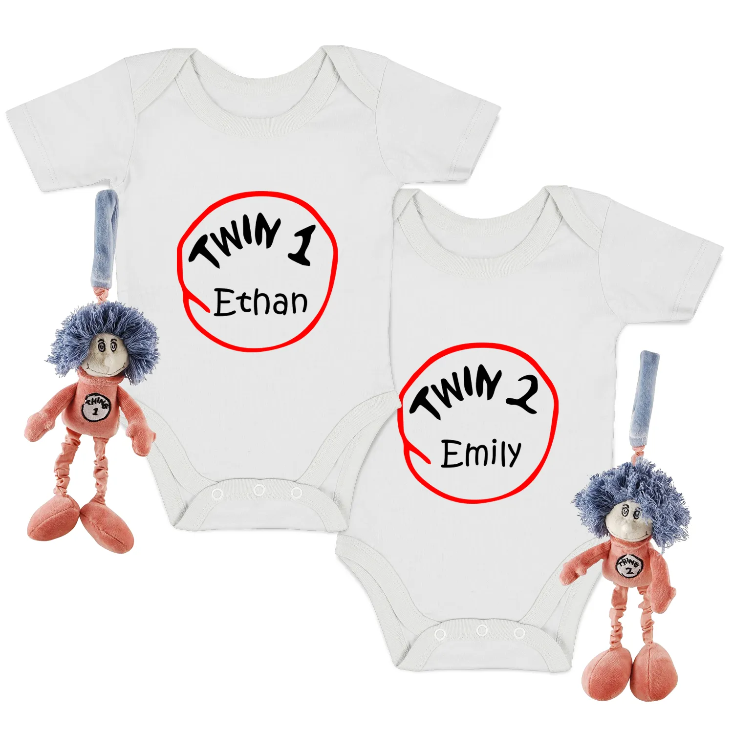 Endanzoo Matching Twins Organic Baby Bodysuits Set (Bodysuits & Stroller Toys)