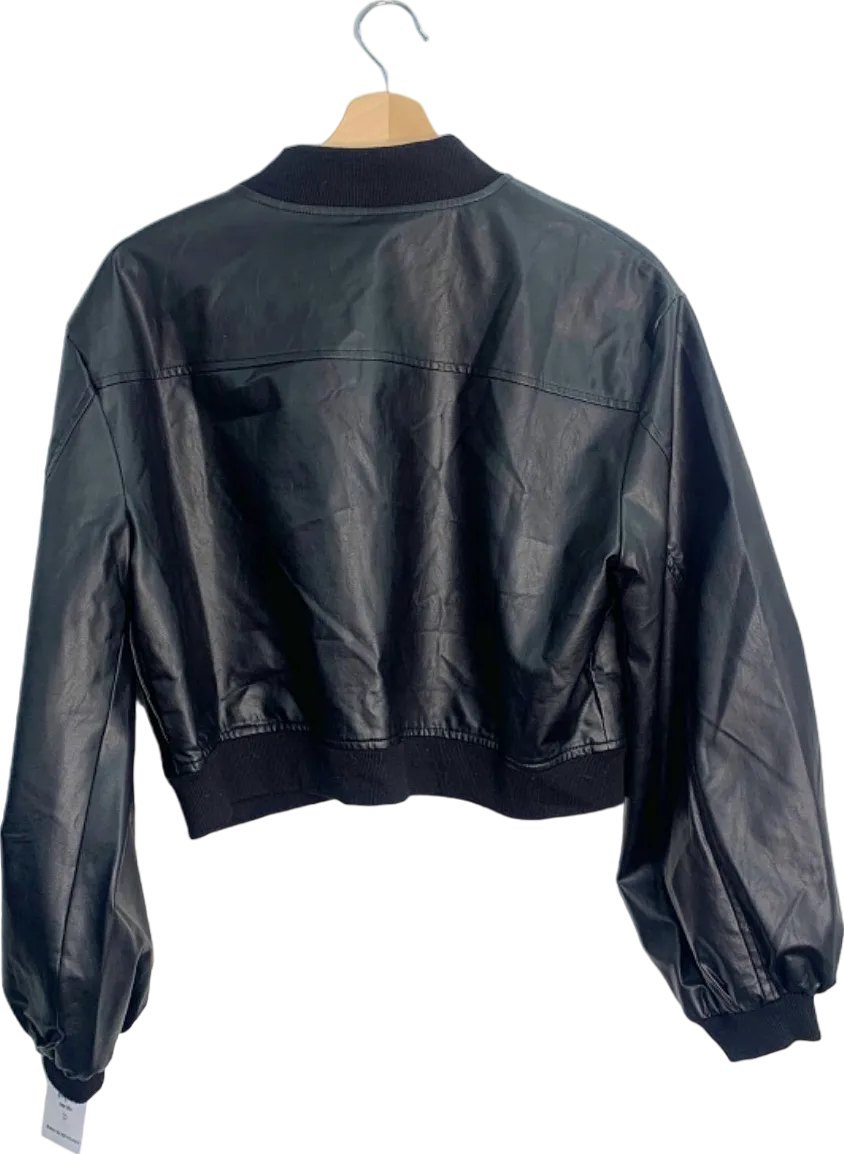 Fashion Nova Black Motor Sport Faux Leather Bomber Jacket S