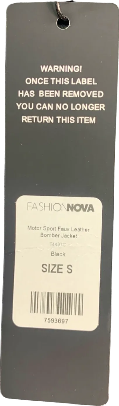 Fashion Nova Black Motor Sport Faux Leather Bomber Jacket S