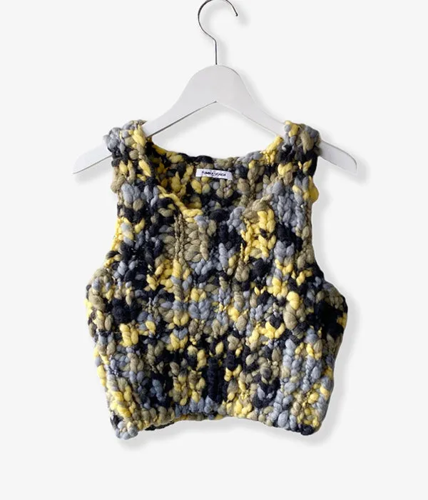 FUMIKA_UCHIDA/SPACE DYED HAND KNITTED VEST(GRY×BEIGE×YEL)