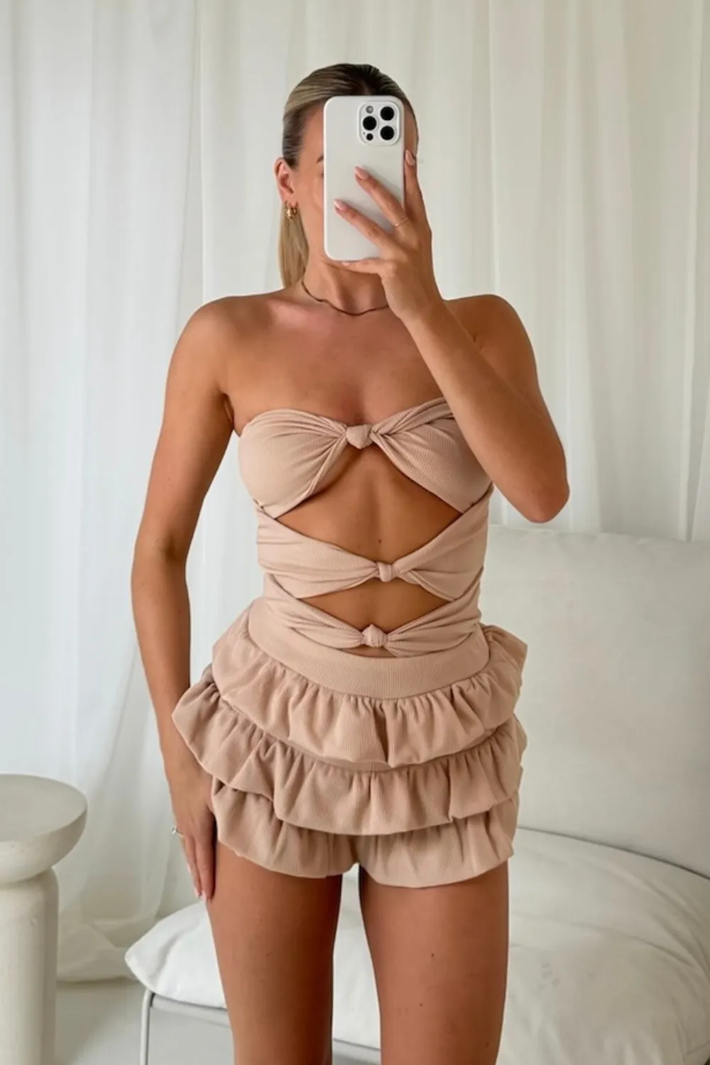 Gianna nude cut out frill short co-ord