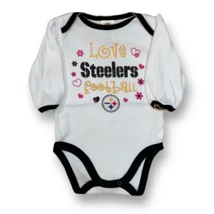 Girls NFL Size 0-3 Months White Steelers Football Bodysuit