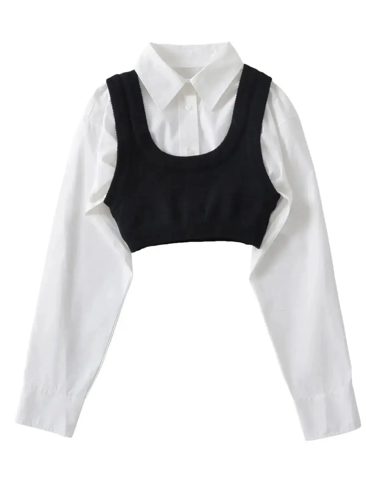 Giustina – Knitted vest – Cropped shirt & vest set