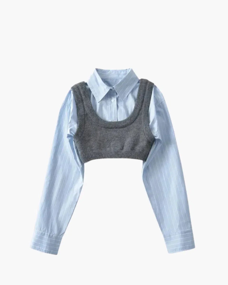 Giustina – Knitted vest – Cropped shirt & vest set